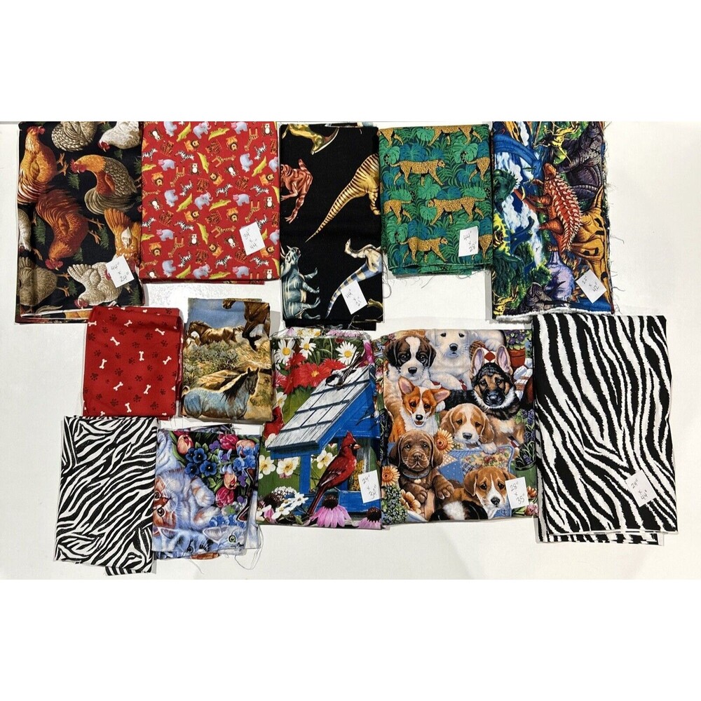 Lot of 12 Animal Print Quilting Sewing Textile Art Cotton Fabric 4+ yards